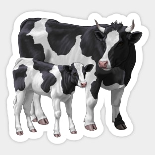 Holstein Friesian Cow and Cute Calf Sticker